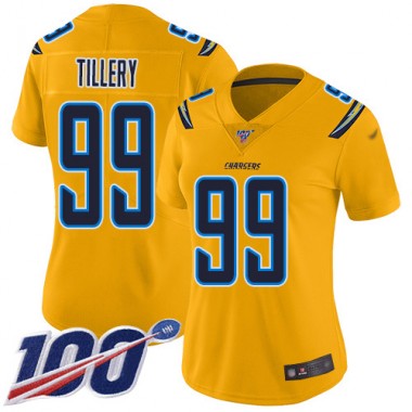 Los Angeles Chargers NFL Football Jerry Tillery Gold Jersey Women Limited 99 100th Season Inverted Legend